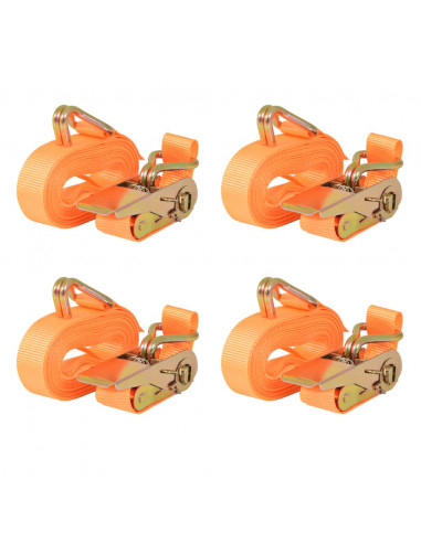 Cinghie d'Ancoraggio 4 pz a Cricchetto 0,4 T 6mx25mm Arancione