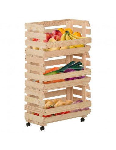 Carrello Portaverdure 37x30x80 cm in Legno Massello di Pino