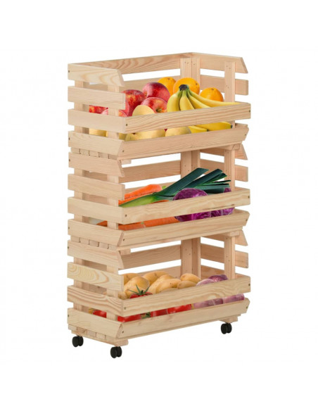 Carrello Portaverdure 37x30x80 cm in Legno Massello di Pino