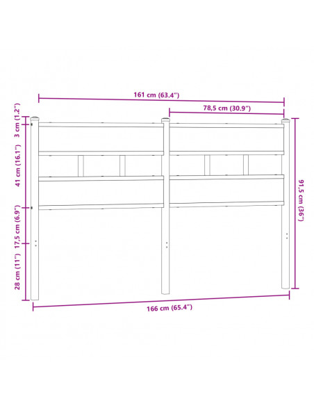 Testiera di Ricambio Rovere Marrone 160 cm in Acciaio e Truciolato