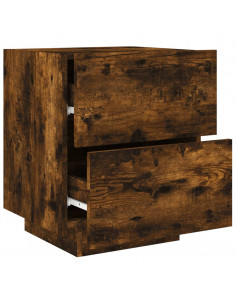 Comodini con Luci LED 2pz Rovere Fumo in Legno Multistrato 2