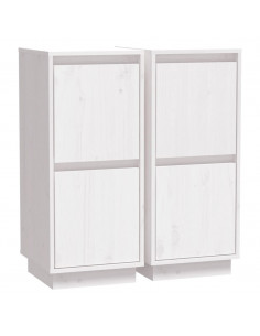 Credenze 2 pz Bianco 31,5x34x75 cm in Legno Massello di Pino 2