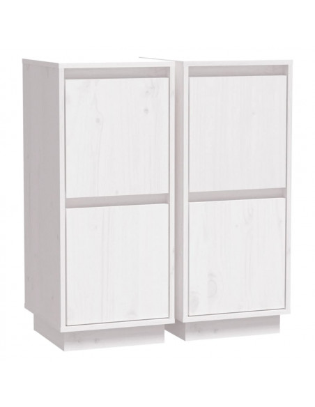 Credenze 2 pz Bianco 31,5x34x75 cm in Legno Massello di Pino