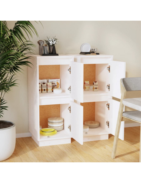 Credenze 2 pz Bianco 31,5x34x75 cm in Legno Massello di Pino