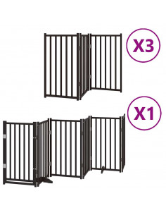 Cancello Cani Porta Pieghevole Nero 15 Pannelli 750 cm Pioppo 2