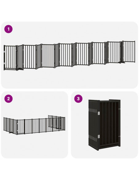 Cancello Cani Porta Pieghevole Nero 15 Pannelli 750 cm Pioppo