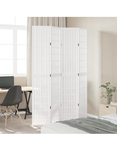 Divisorio Ambienti 4Pannelli Bianco Legno Massello di Paulownia