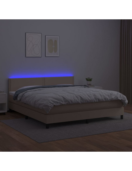 Giroletto Molle Materasso e LED Cappuccino 160x200cm Similpelle