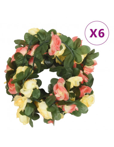 Ghirlande Fiori Artificiali 6 pz Rosso Tramonto Primavera 250cm