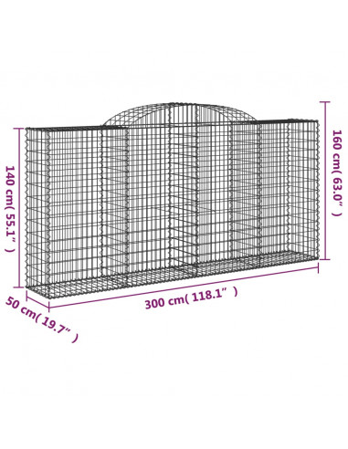 Cesto Gabbione ad Arco 300x50x140/160 cm Ferro Zincato