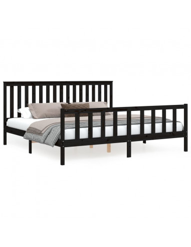 Giroletto con Testiera Nero 200x200 cm Legno Massello di Pino