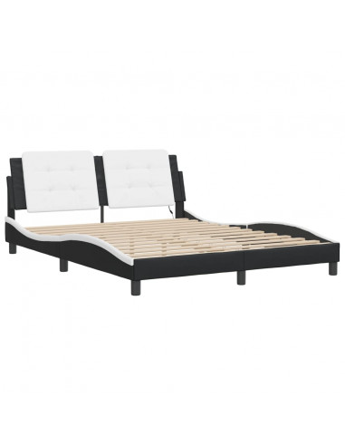 Giroletto con Luce LED Nero e Bianco 160x200 cm in Similpelle