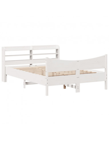 Giroletto con Testiera Bianco 135x190 cm Legno Massello di Pino