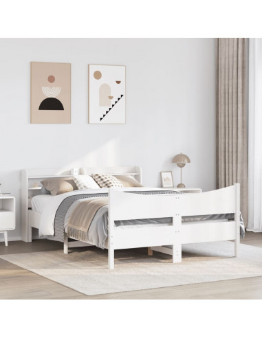 Giroletto con Testiera Bianco 135x190 cm Legno Massello di Pino