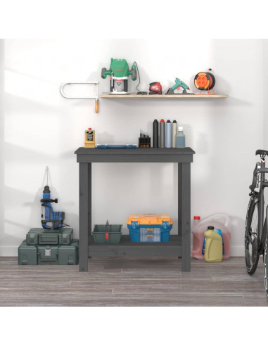 Banco da Lavoro Grigio 80x50x80 cm in Legno Massello di Pino