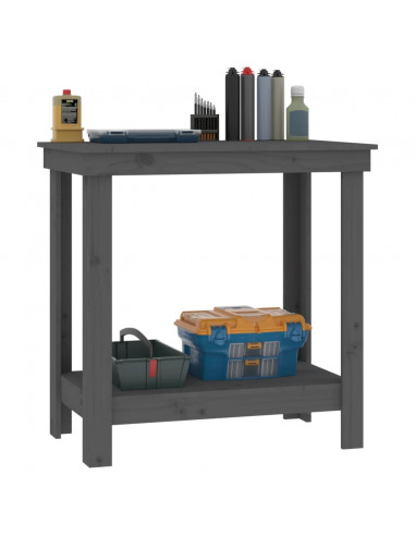 Banco da Lavoro Grigio 80x50x80 cm in Legno Massello di Pino