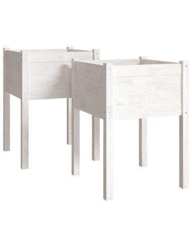 Fioriere da Giardino 2 pz Bianche 50x50x70 cm Massello di Pino