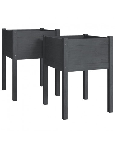 Fioriere da Giardino 2 pz Grigie 50x50x70 cm Massello di Pino