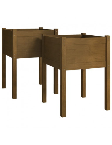 Fioriere da Giardino 2 pz Miele 50x50x70 cm Massello di Pino