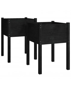 Fioriere da Giardino 2 pz Nere 50x50x70 cm in Massello di Pino 2