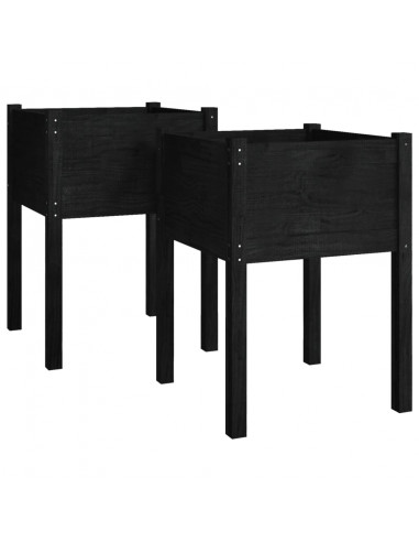 Fioriere da Giardino 2 pz Nere 50x50x70 cm in Massello di Pino
