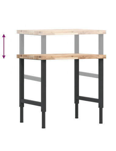 Banco Lavoro 80x60x(73-99,5) cm Legno di Faggio Rettangolare
