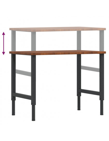 Banco Lavoro Marrone Scuro 100x60x(71,5-98) cm Legno di Rovere