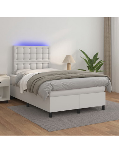 Giroletto Molle con Materasso e LED Bianco 120x190cm Similpelle