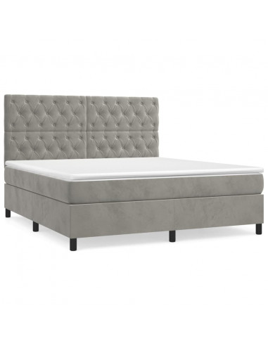 Giroletto a Molle con Materasso Grigio Chiaro 160x200cm Velluto