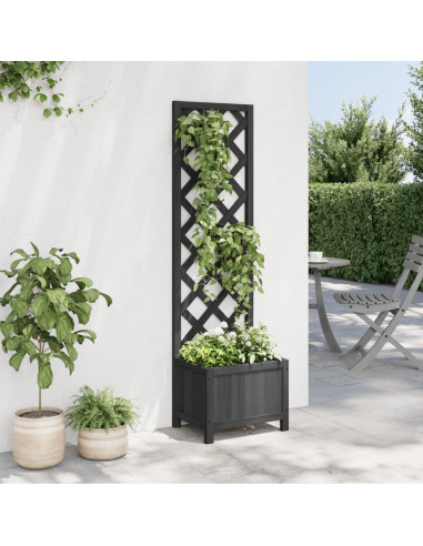 Fioriera con Traliccio Nero in Legno Massello di Abete