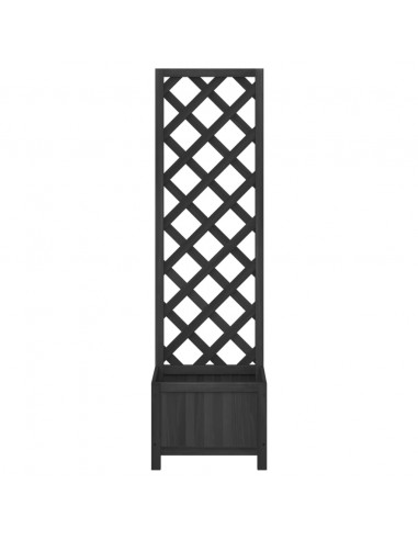 Fioriera con Traliccio Nero in Legno Massello di Abete