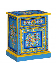 Comodino in Legno Massello di Mango Turchese Dipinto a Mano 2