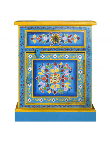 Comodino in Legno Massello di Mango Turchese Dipinto a Mano