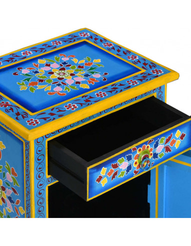 Comodino in Legno Massello di Mango Turchese Dipinto a Mano
