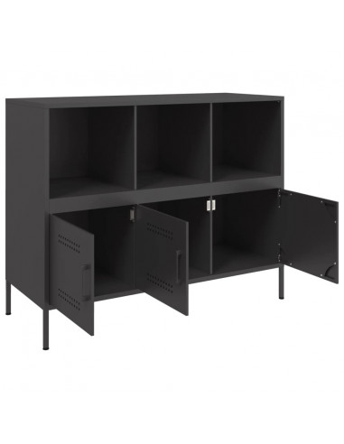 Credenza Nera 100,5x39x79 cm in Acciaio Laminato a Freddo