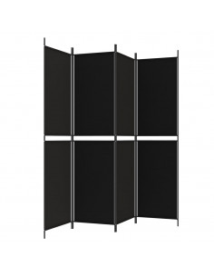 Divisorio a 4 Pannelli Nero 200x200 cm in Tessuto