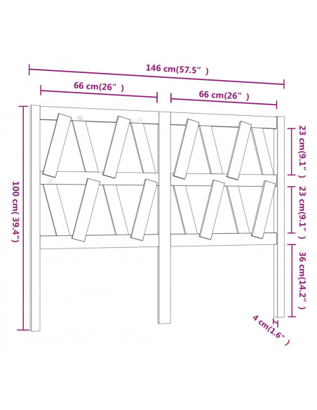 Testiera per Letto Nera 146x4x100 cm in Legno Massello di Pino