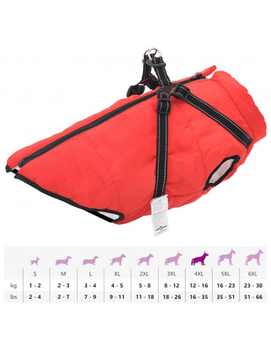 Cappotto Cani Imbracatura Impermeabile Riflettente Rosso 4XL