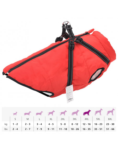 Cappotto Cani Imbracatura Impermeabile Riflettente Rosso 4XL