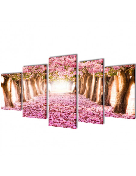 5 pz Set Stampa su Tela da Muro Fiori di Ciliegio 200 x 100 cm
