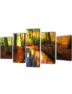 5 pz Set Stampa su Tela da Muro Modello Bosco 100 x 50 cm 2