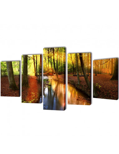 5 pz Set Stampa su Tela da Muro Modello Bosco 200 x 100 cm