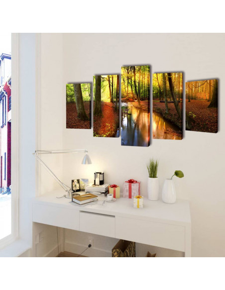 5 pz Set Stampa su Tela da Muro Modello Bosco 200 x 100 cm
