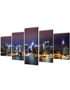 5 pz Set Stampa su Tela da Muro Panorama New York a Colori 100 x 50 cm 2