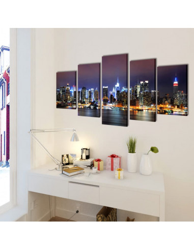 5 pz Set Stampa su Tela da Muro Panorama New York a Colori 100 x 50 cm