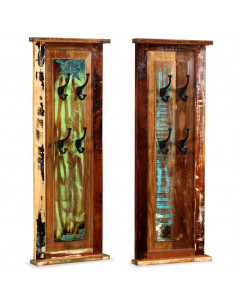 Appendiabiti 2 pz in Legno Massello di Recupero 38x100 cm 2