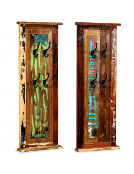 Appendiabiti 2 pz in Legno Massello di Recupero 38x100 cm