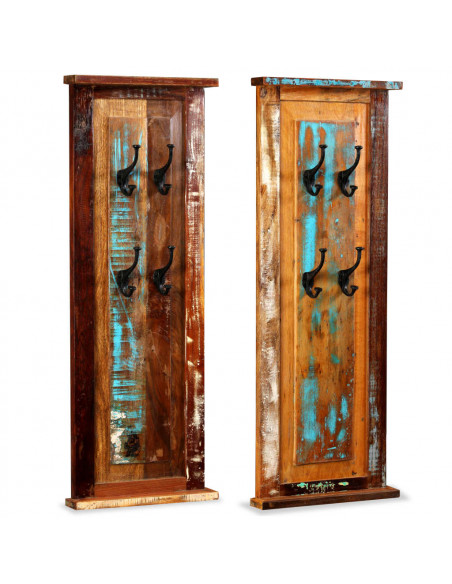 Appendiabiti 2 pz in Legno Massello di Recupero 38x100 cm