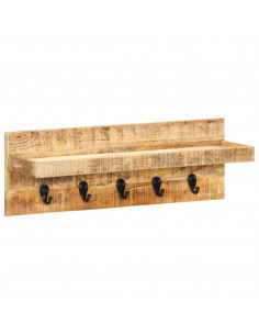 Appendiabiti a Muro 60x15x20 cm Legno Massello di Mango Grezzo 2