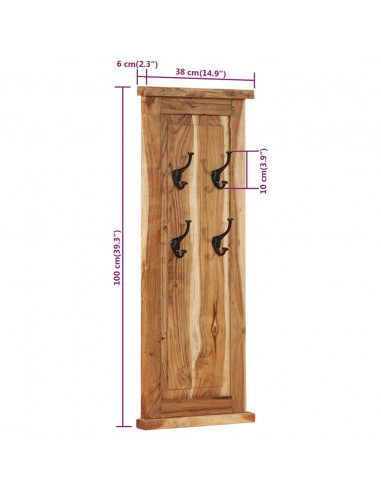 Appendiabiti 2 pz in Legno Massello di Acacia 38x100 cm